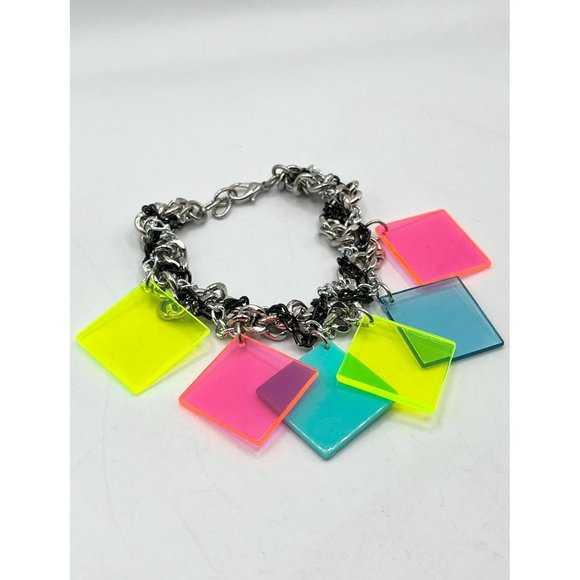 Vintage Plexiglass Lucite Chain Charm Bracelet - Picture 2 of 4